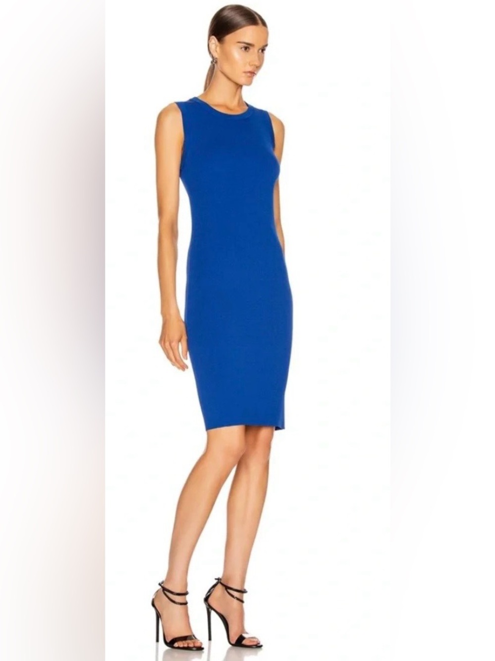 Helmut Lang Sleeveless Crew Neck Bodycon Knit Dress in Azurite Blue - Picture 8 of 12